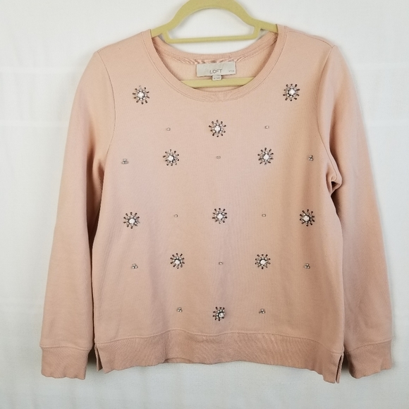Loft pink bejeweled sweatshirt size LargeP - Picture 1 of 8